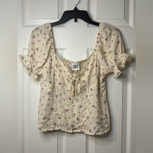 Planet Heart Womens Ditsy Floral Cottage Core Cropped Blouse Size M Coquette